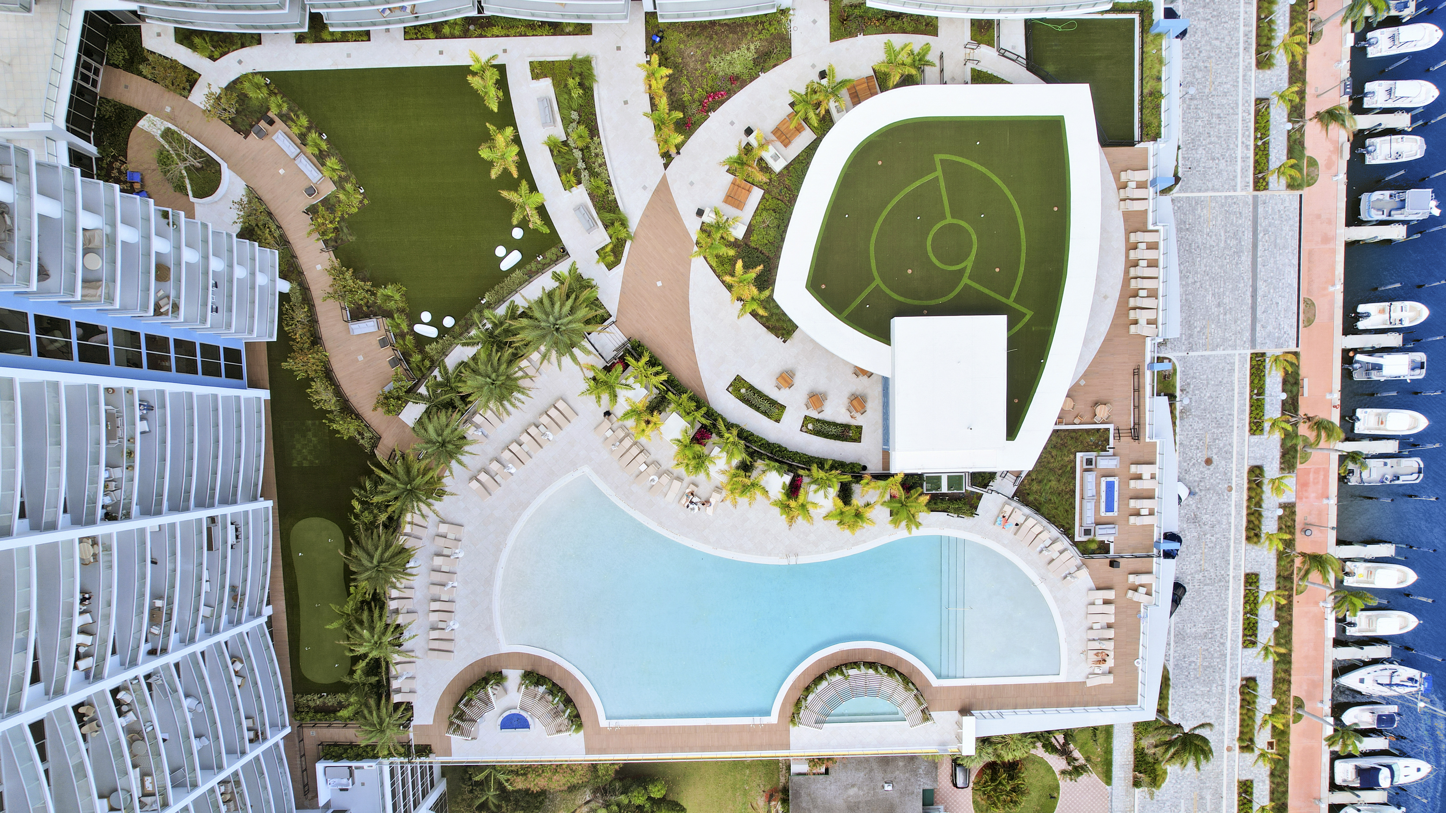 Top-down aerial view of the Nautilus 220 one-acre amenity deck