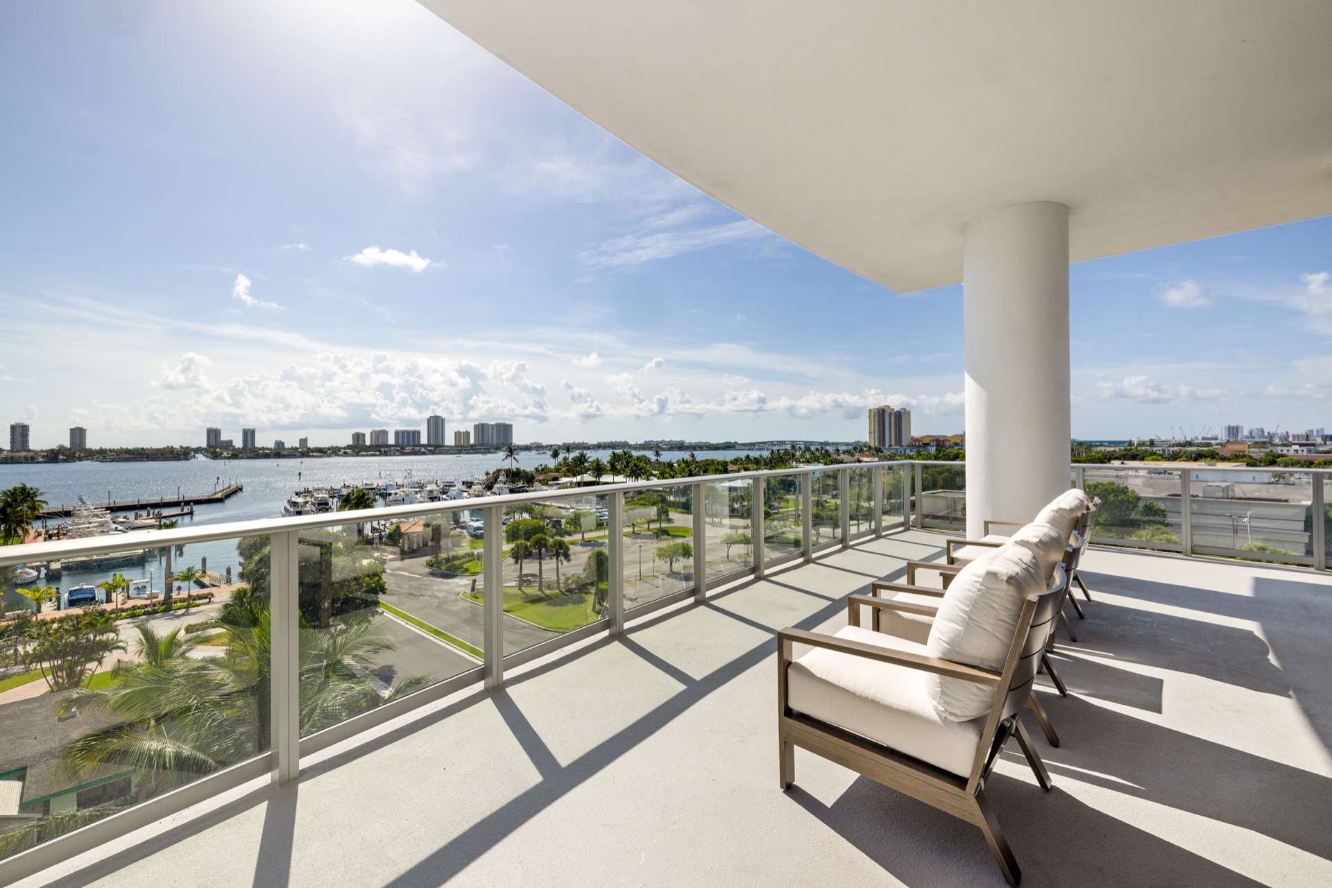 Furnished extended terrace overlooking the marina and Intracoastal at Residence 612