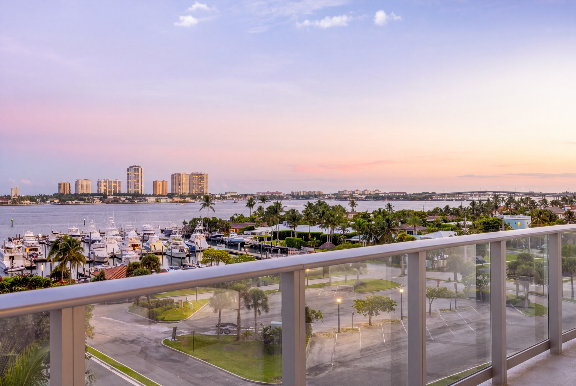 Panoramic marina and Intracoastal view at sunset from Residence 612